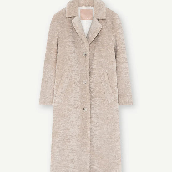 cream faux fur mid length coat