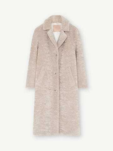 cream faux fur mid length coat