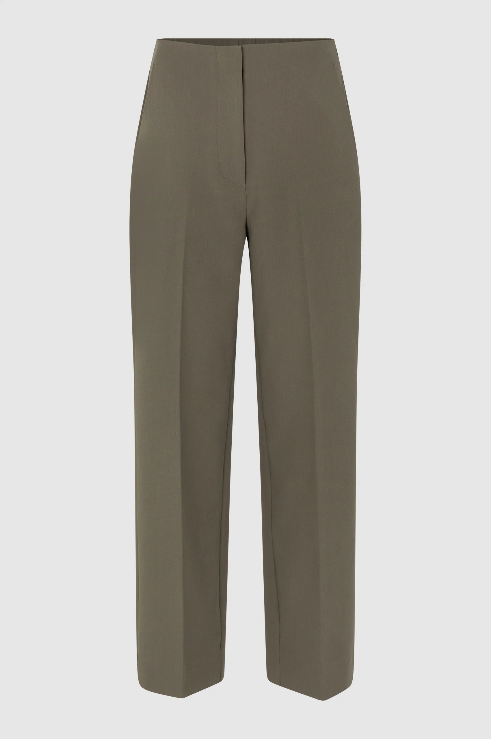 Khaki taupe flat fronted wide leg trousers