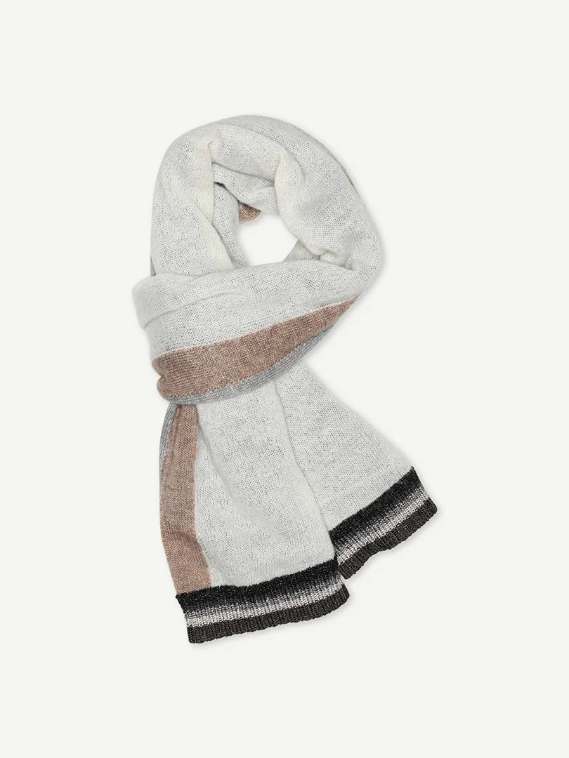 white, brown and grey mohair scarf with stripe