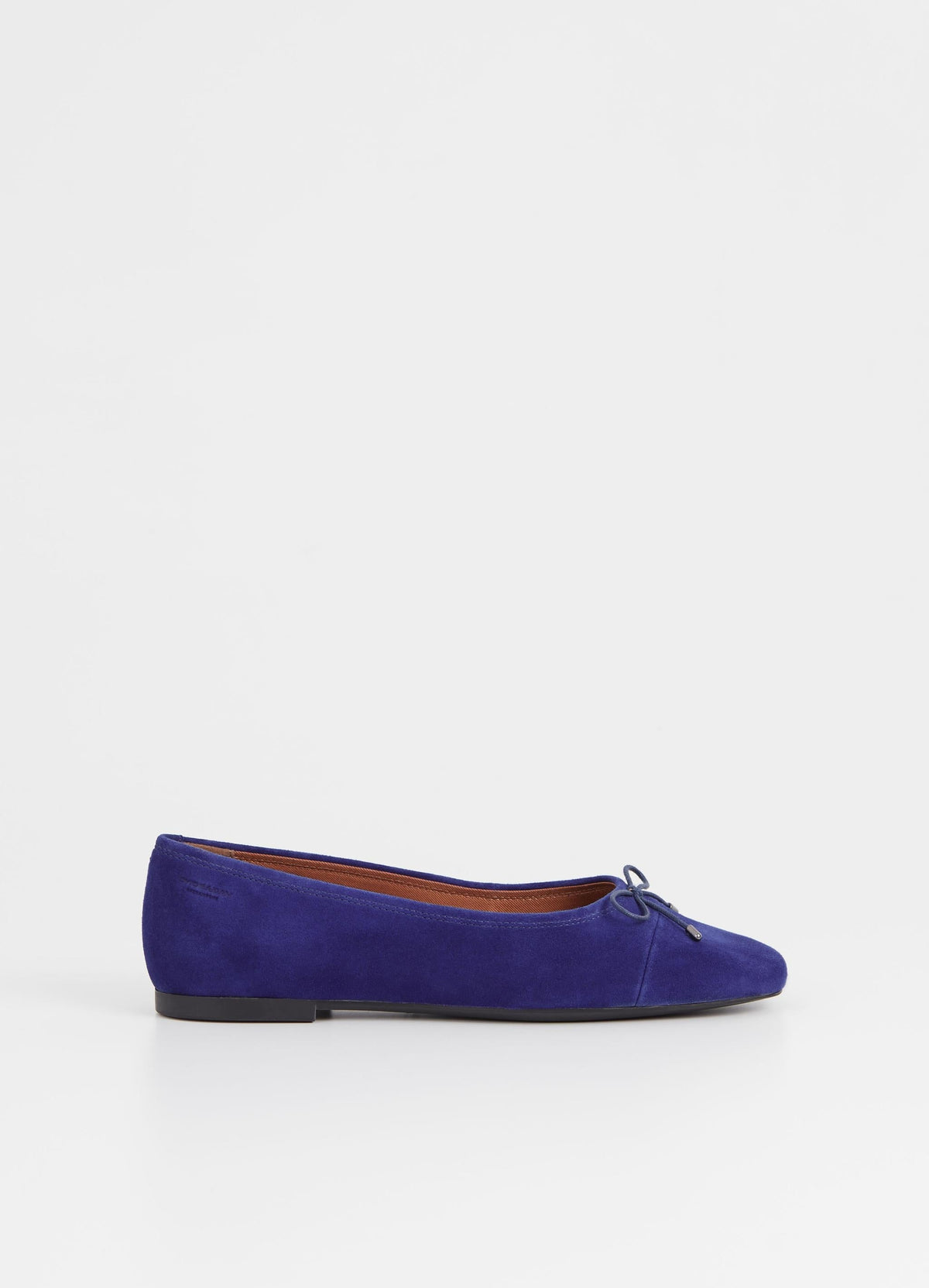 Cobalt blue suede ballet shoe with bow detail