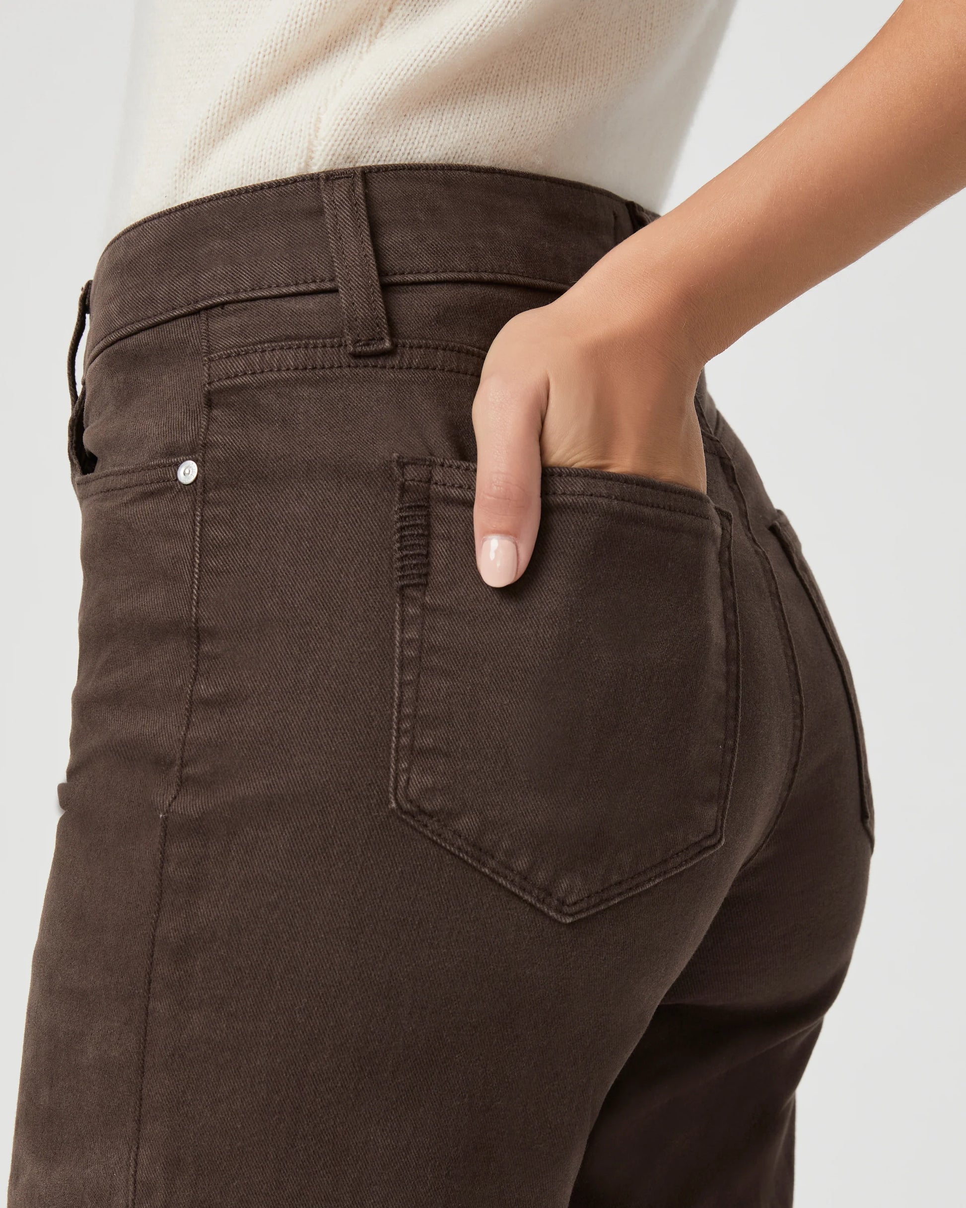 Pocket view of brown jeans