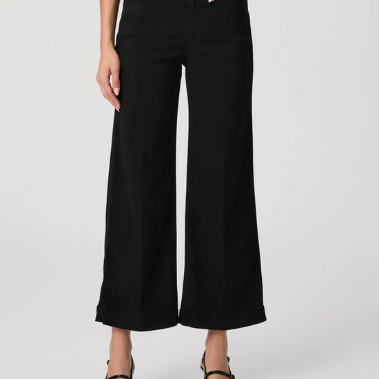 black cropped wide leg jeans model shot