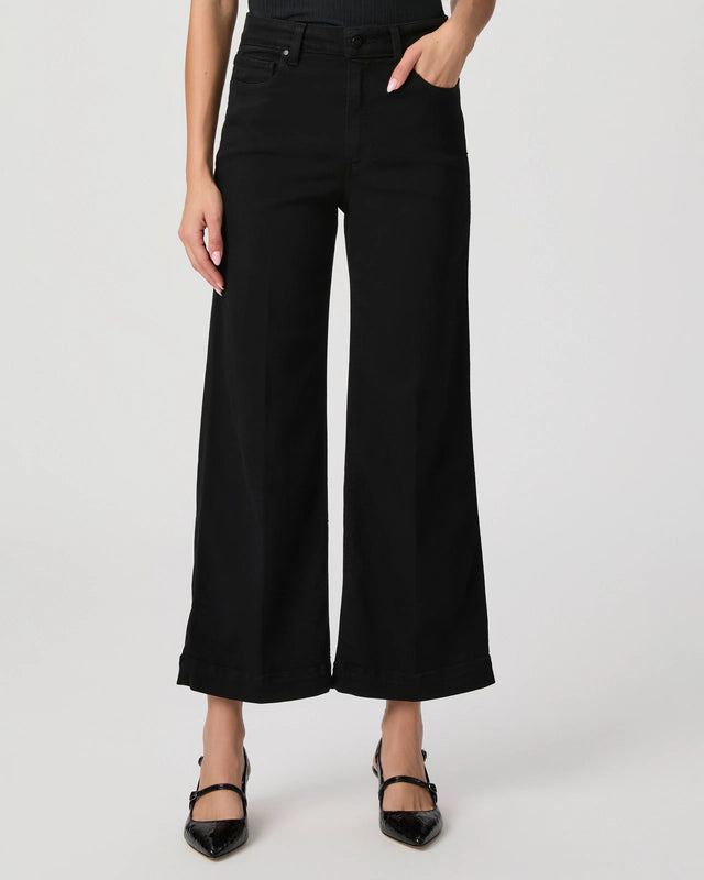 black cropped wide leg jeans model shot