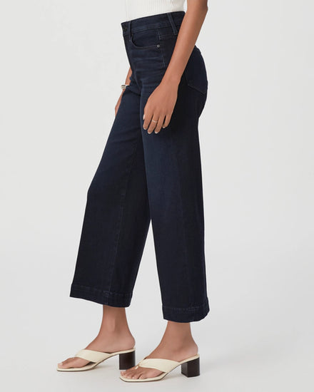 wide leg cropped jeans dark navy  side view