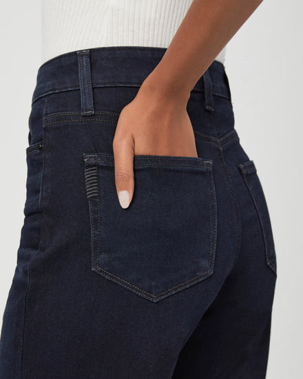 wide leg cropped jeans dark navy  close up of rear 