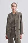 Khaki taupe single breasted blazer with double button fastening notch lapel and two front flap pockets