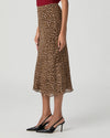 Side view of silk leopard print slip skirt