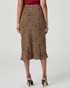 Rear view of leopard print silk slip skirt