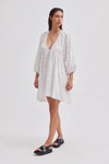 White V neck and back empire line beach coverup with broderie anglais and 3D features