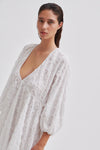 White V neck and back empire line beach coverup with broderie anglais and 3D features