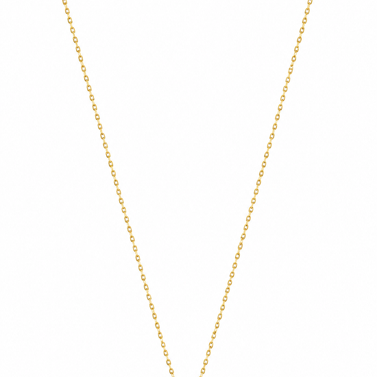 A delicate yellow gold chain necklace with a small horizontal bar pendant featuring a central clear gemstone, displayed on a clean white background.