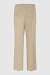 Beige straight leg trousers with flat front and zip fastening