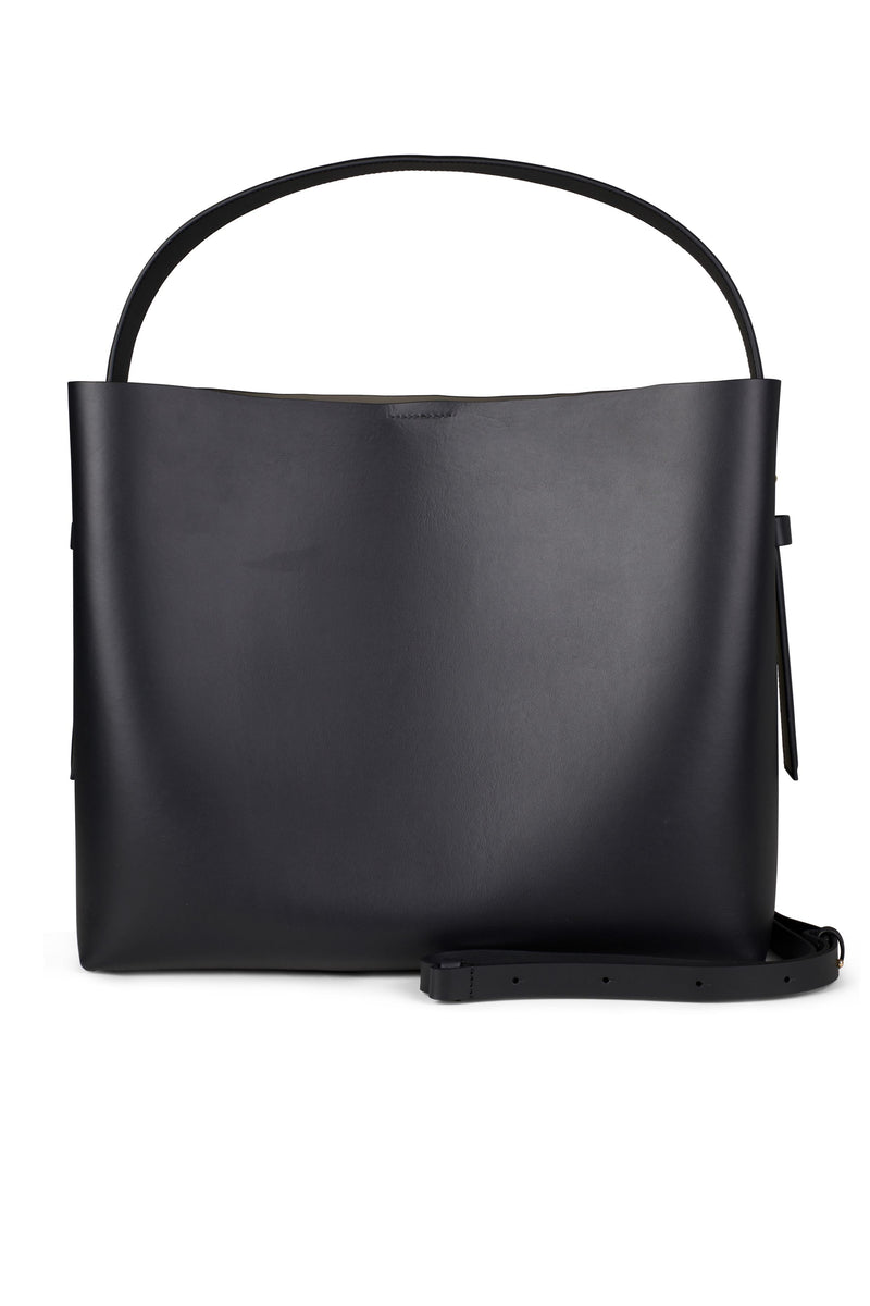 Smooth leather black handbag with removable cross body strap
