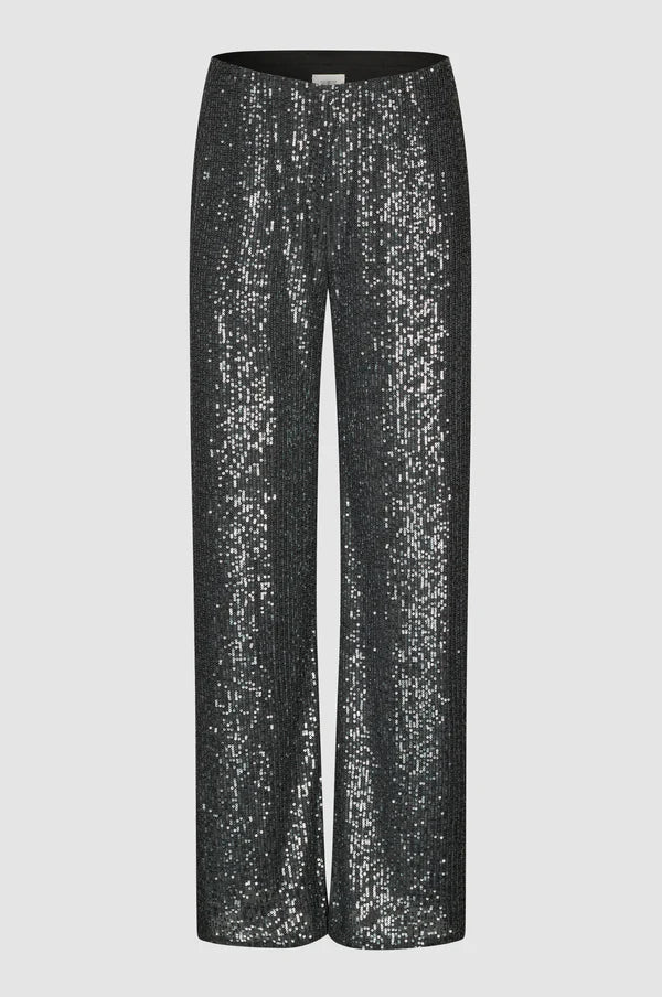 Pull on straight leg sequin trousers in dark grey