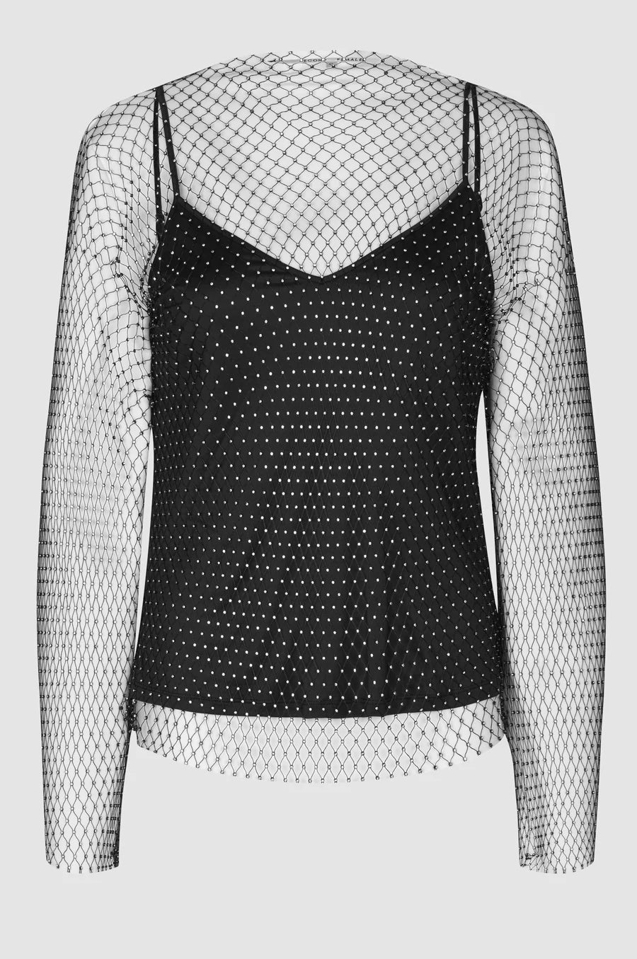 Rhinestone mesh top with detachable black vest top
