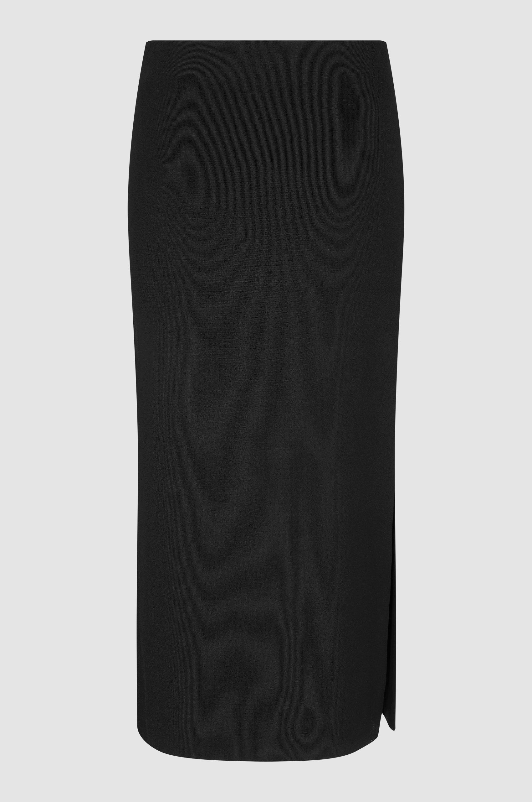 Black ribbed midi skirt