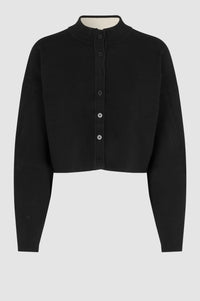 Boxy fit long sleeve drop shoulder cardigan in black