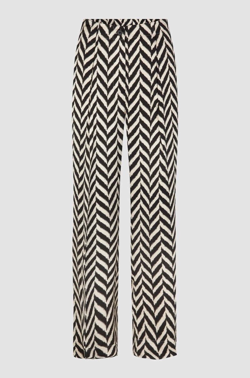 Wide leg trousers in a black and cream chevron print