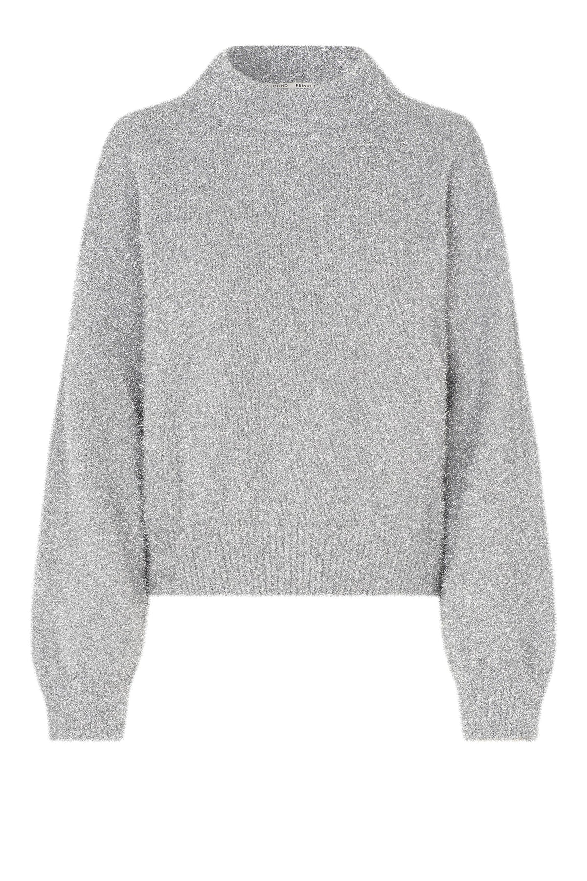 Silver knitted crew neck relaxed fit jumper