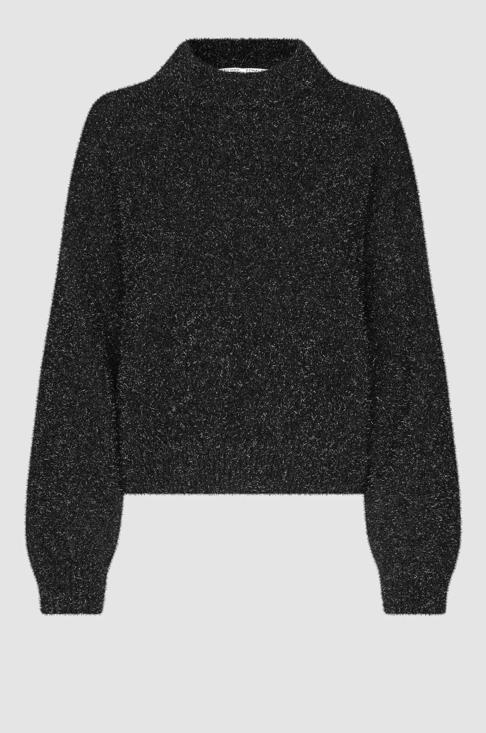 Black sparkly oversized jumper with ribbed neck and cuffs and dropped shoulders