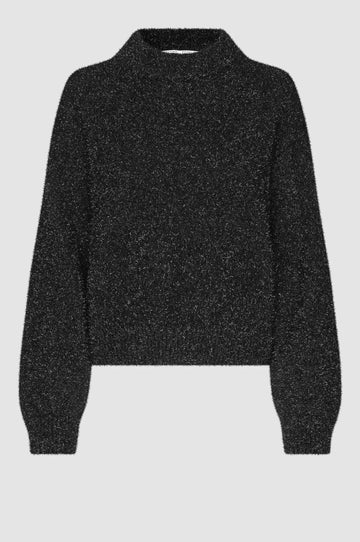 Black sparkly oversized jumper with ribbed neck and cuffs and dropped shoulders