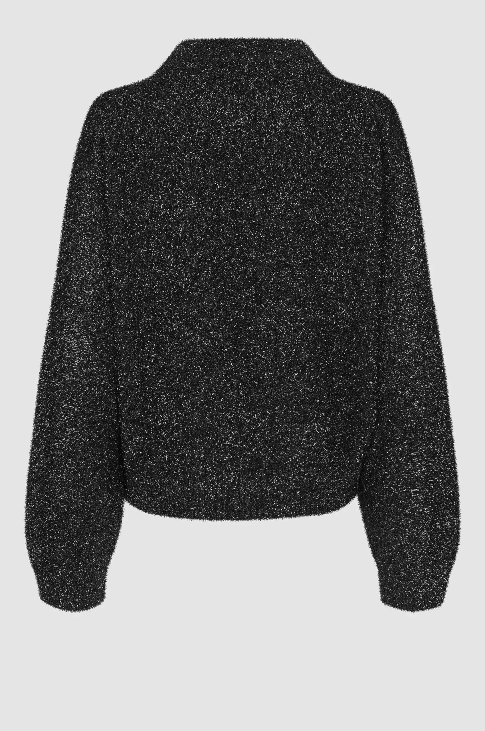 Black sparkly oversized jumper with ribbed neck and cuffs and dropped shoulders