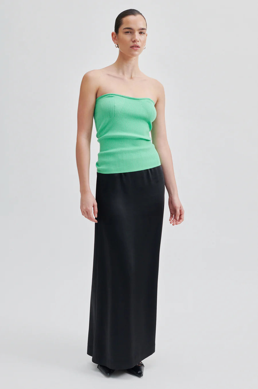 Black satin maxi A line skirt