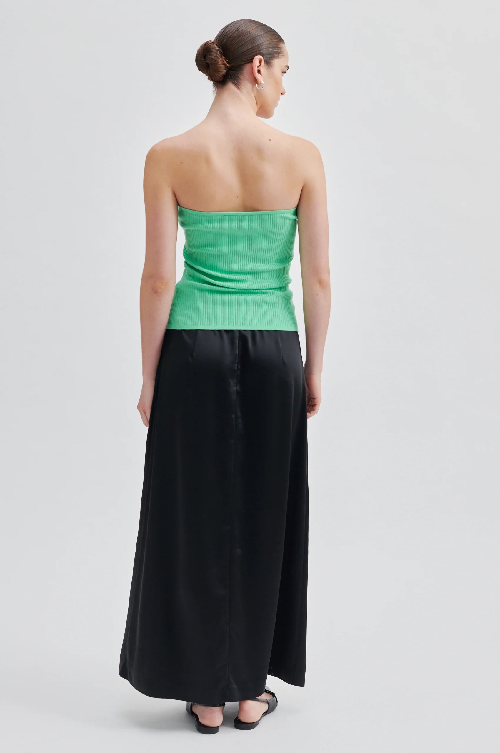 Black satin maxi A line skirt