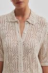 Ecru crocheted button through top with collar and short sleeves