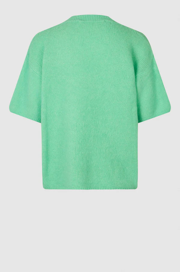 Green short sleeved knitted jumper with crew neck
