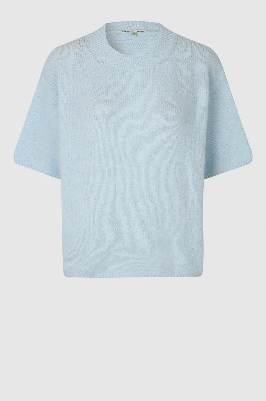 Baby blue short sleeved knitted jumper with crew neck