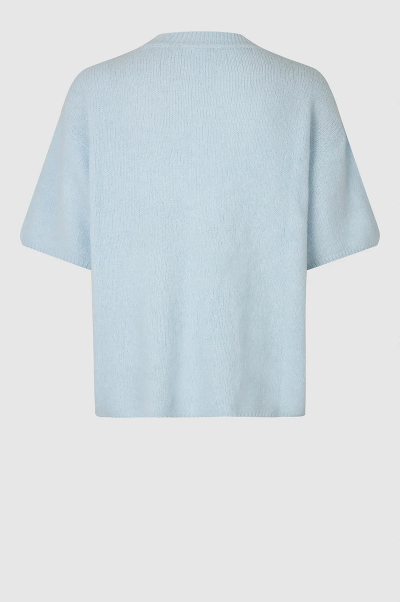 Baby blue short sleeved knitted jumper with crew neck