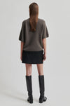 dark brown 3/4 length sleeve jumper with round neck rear view 