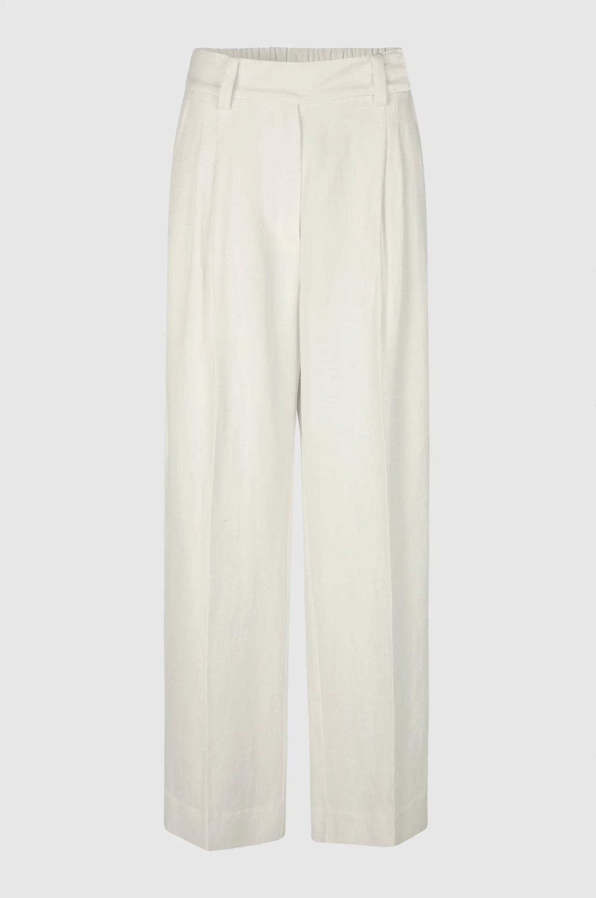Off-white linen blend trousers with double pleated fronts and wide leg