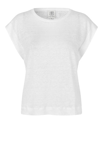 white t-shirt with deep arm holes and round neck