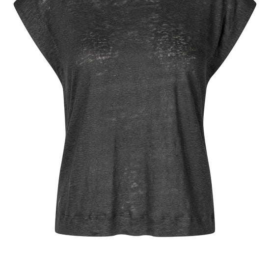 round neck black linen t-shirt with deep arm holes