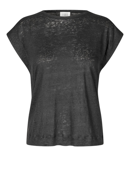 round neck black linen t-shirt with deep arm holes