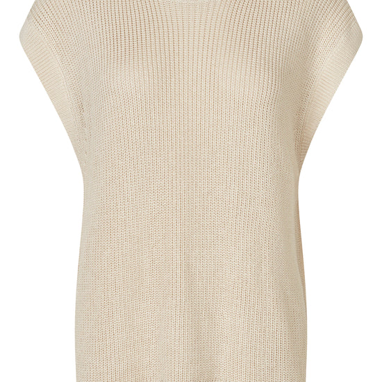 Chunky knit tank top with crew neck in beige