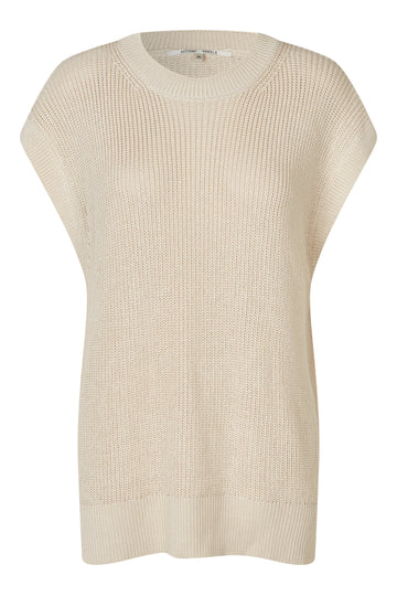 Chunky knit tank top with crew neck in beige