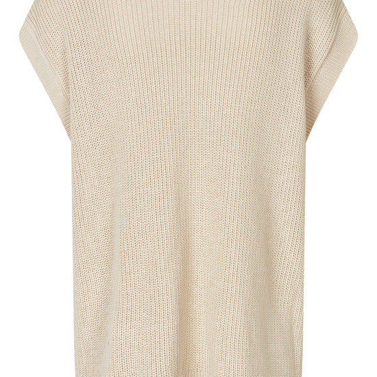 Chunky knit tank top with crew neck in beige