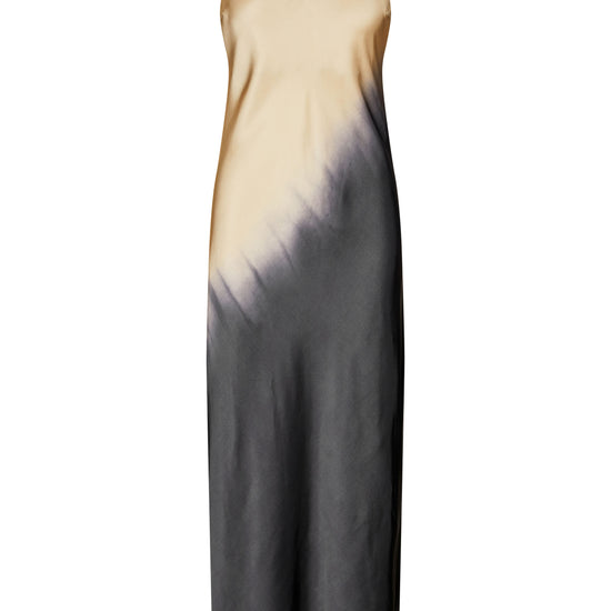 thin strap maxi length viscose slip dress with black and beige two tone design