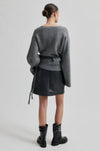 grey v neck wrap cardigan rear view