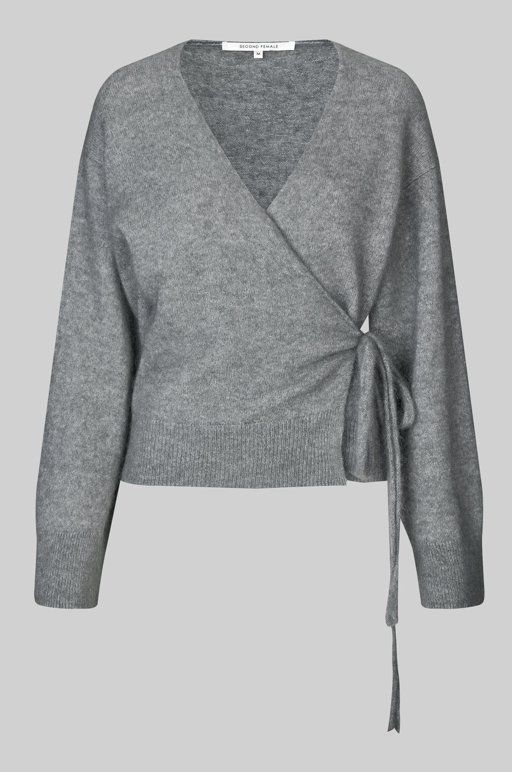 grey v neck wrap cardigan