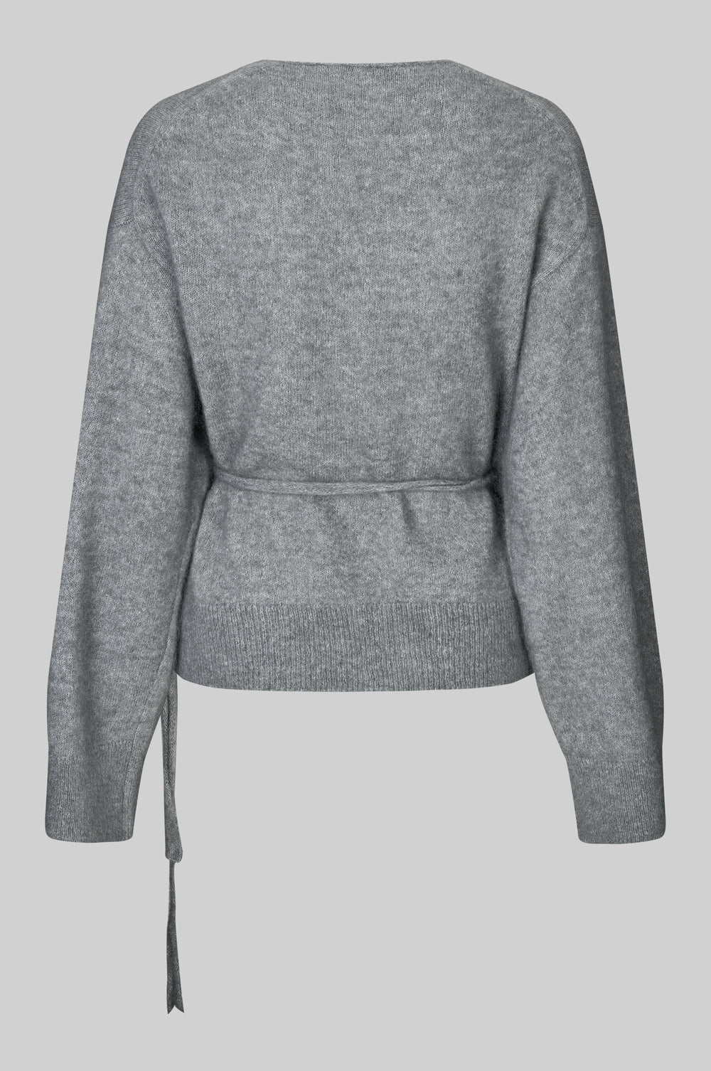 grey v neck wrap cardigan rear view