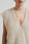 stretchy mohair blend v neck sleeveless vest in sand close up