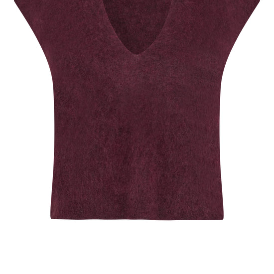 wool v neck burgundy vest with short grown on sleeves