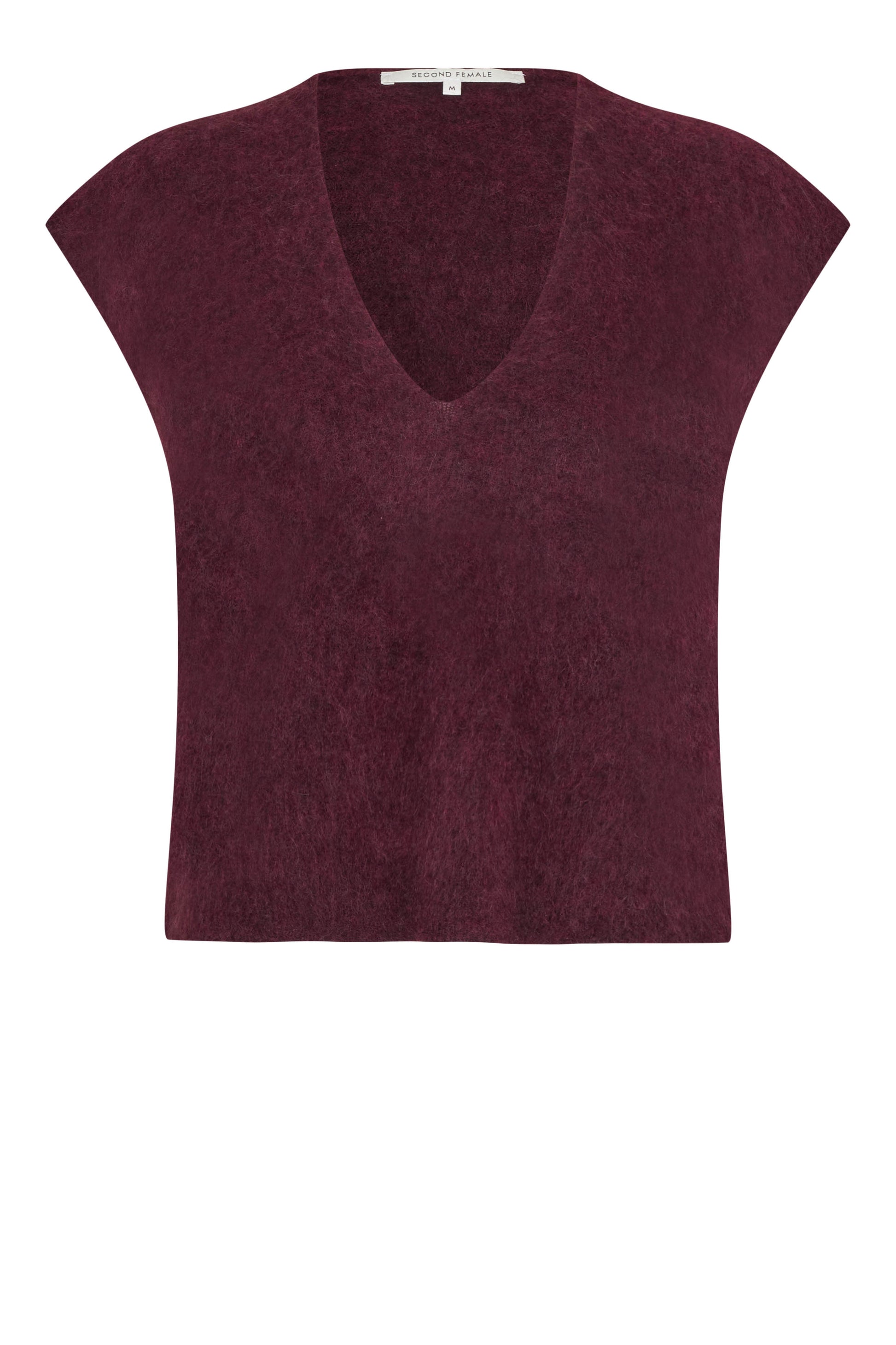 wool v neck burgundy vest with short grown on sleeves