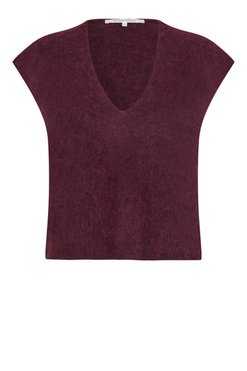 wool v neck burgundy vest with short grown on sleeves