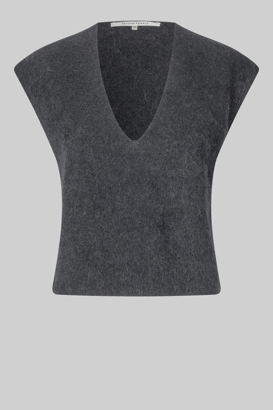 stretchy mohair blend dark grey v neck vest